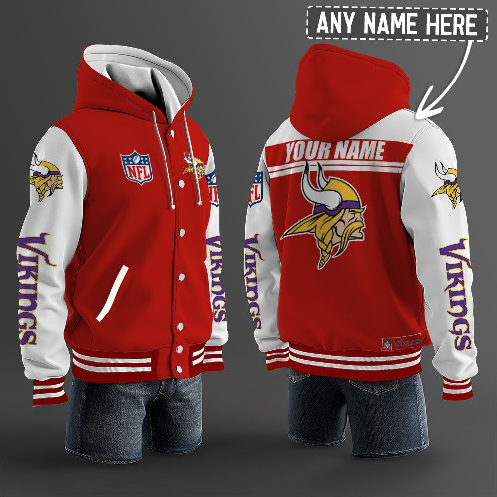 Minnesota Vikings NFL Hooded Letterman Jacket Custom Name PBLSPX3