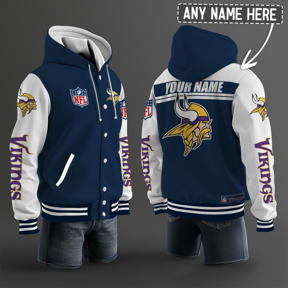 Minnesota Vikings NFL Hooded Letterman Jacket Custom Name PBLSPX3