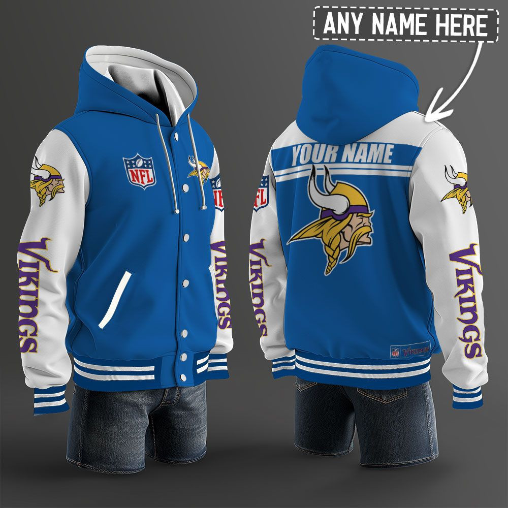 Minnesota Vikings NFL Hooded Letterman Jacket Custom Name PBLSPX3