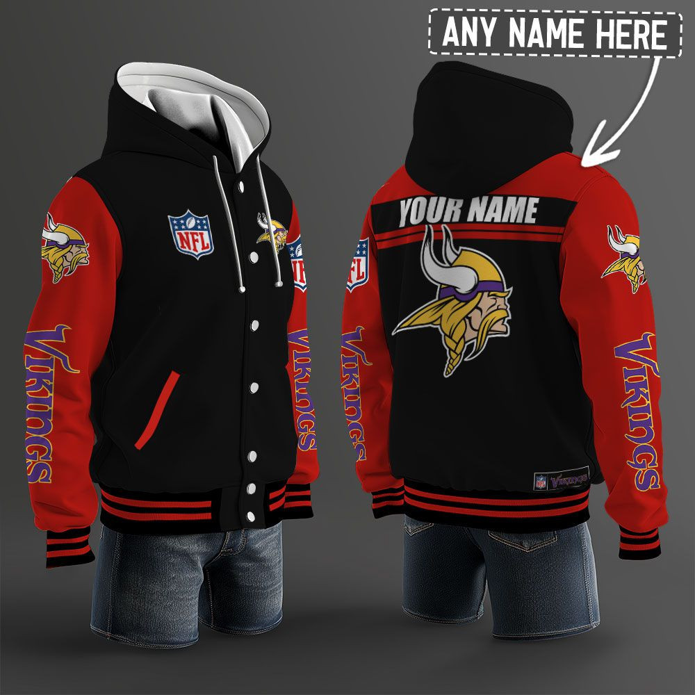 Minnesota Vikings NFL Hooded Letterman Jacket Custom Name PBLSPX3