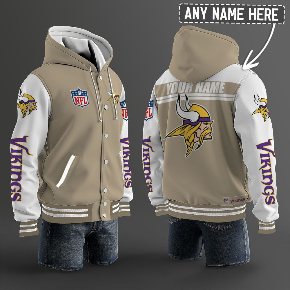 Minnesota Vikings NFL Hooded Letterman Jacket Custom Name PBLSPX3