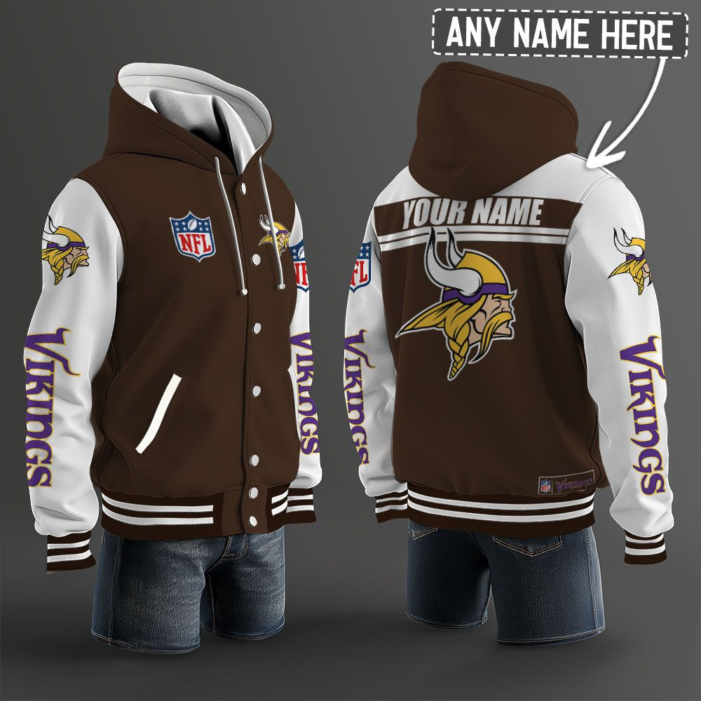 Minnesota Vikings NFL Hooded Letterman Jacket Custom Name PBLSPX3