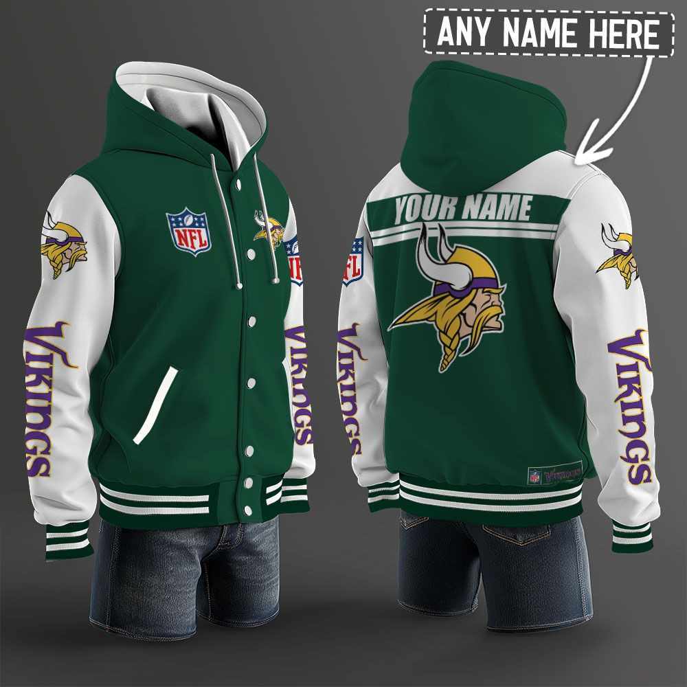 Minnesota Vikings NFL Hooded Letterman Jacket Custom Name PBLSPX3