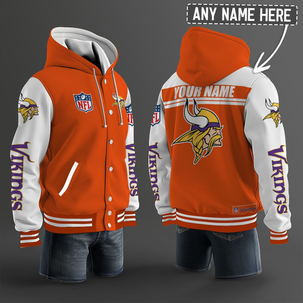 Minnesota Vikings NFL Hooded Letterman Jacket Custom Name PBLSPX3