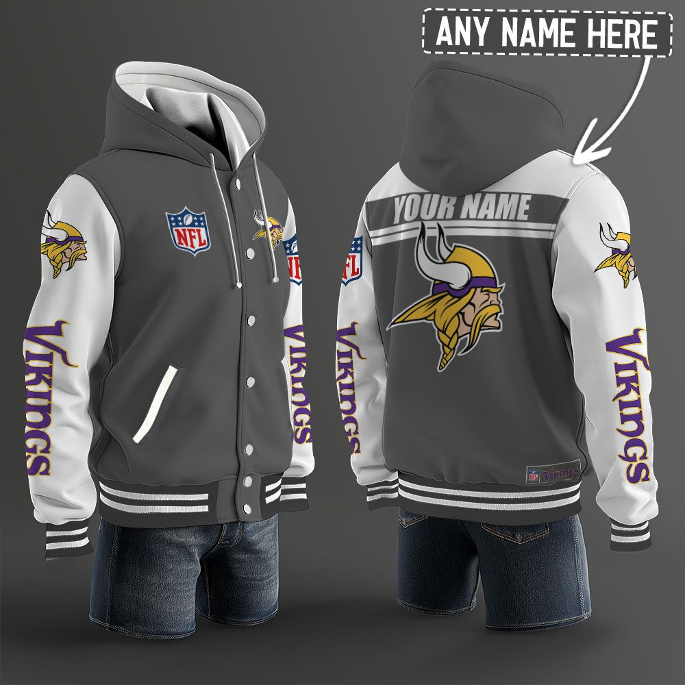Minnesota Vikings NFL Hooded Letterman Jacket Custom Name PBLSPX3