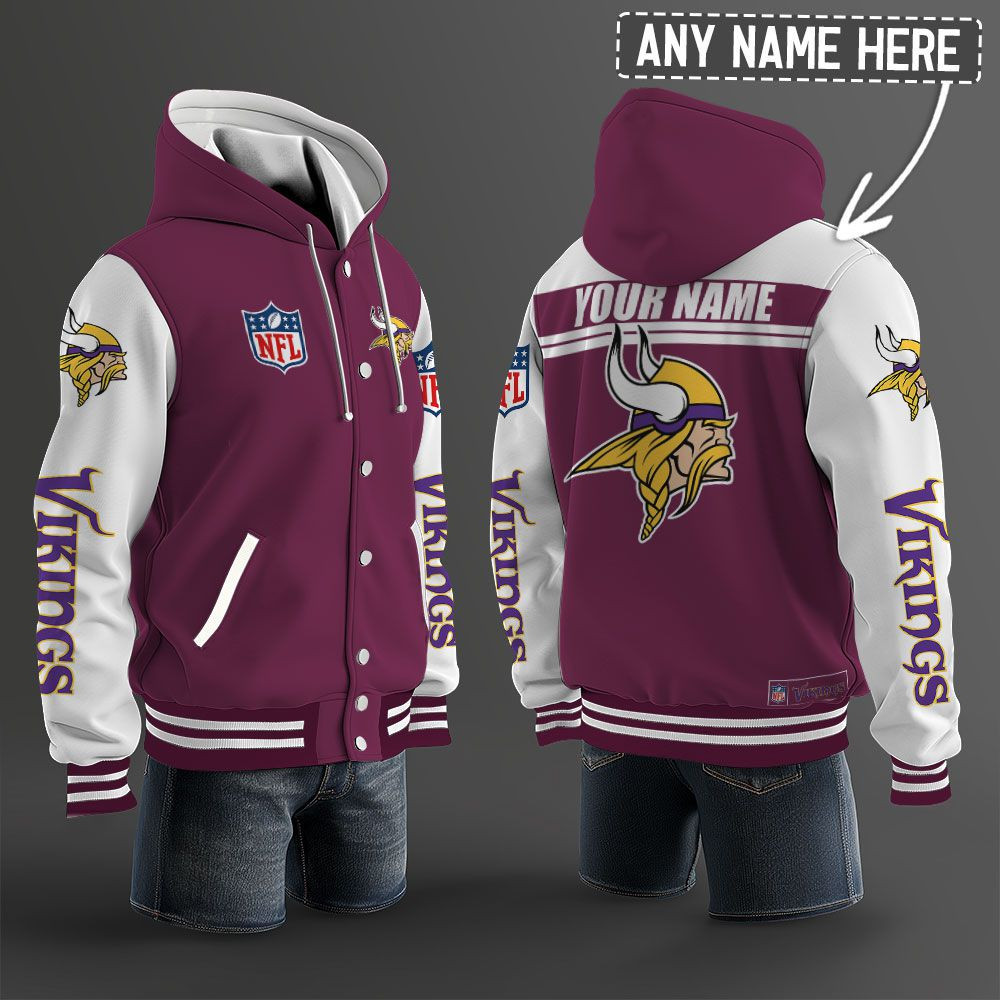Minnesota Vikings NFL Hooded Letterman Jacket Custom Name PBLSPX3
