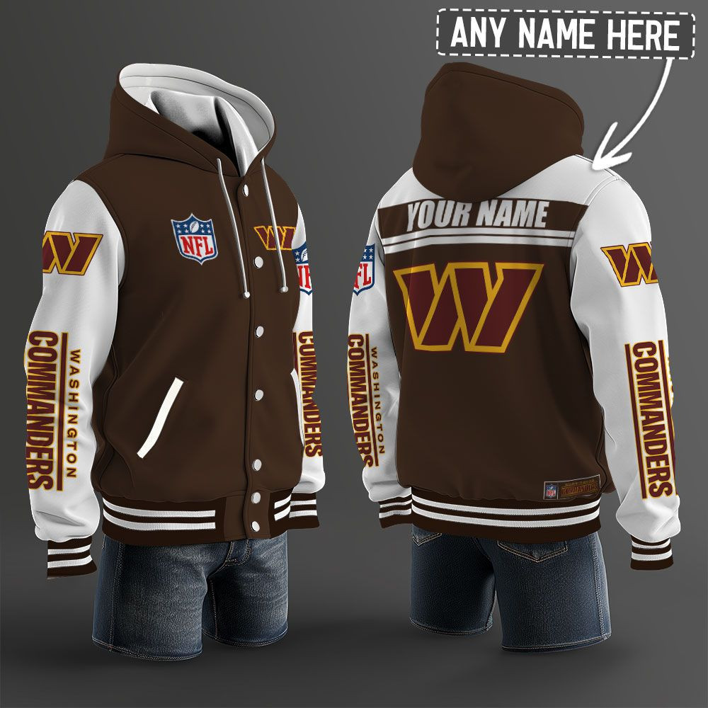 Washington Commanders NFL Hooded Letterman Jacket Custom Name BRDCT3DA3205