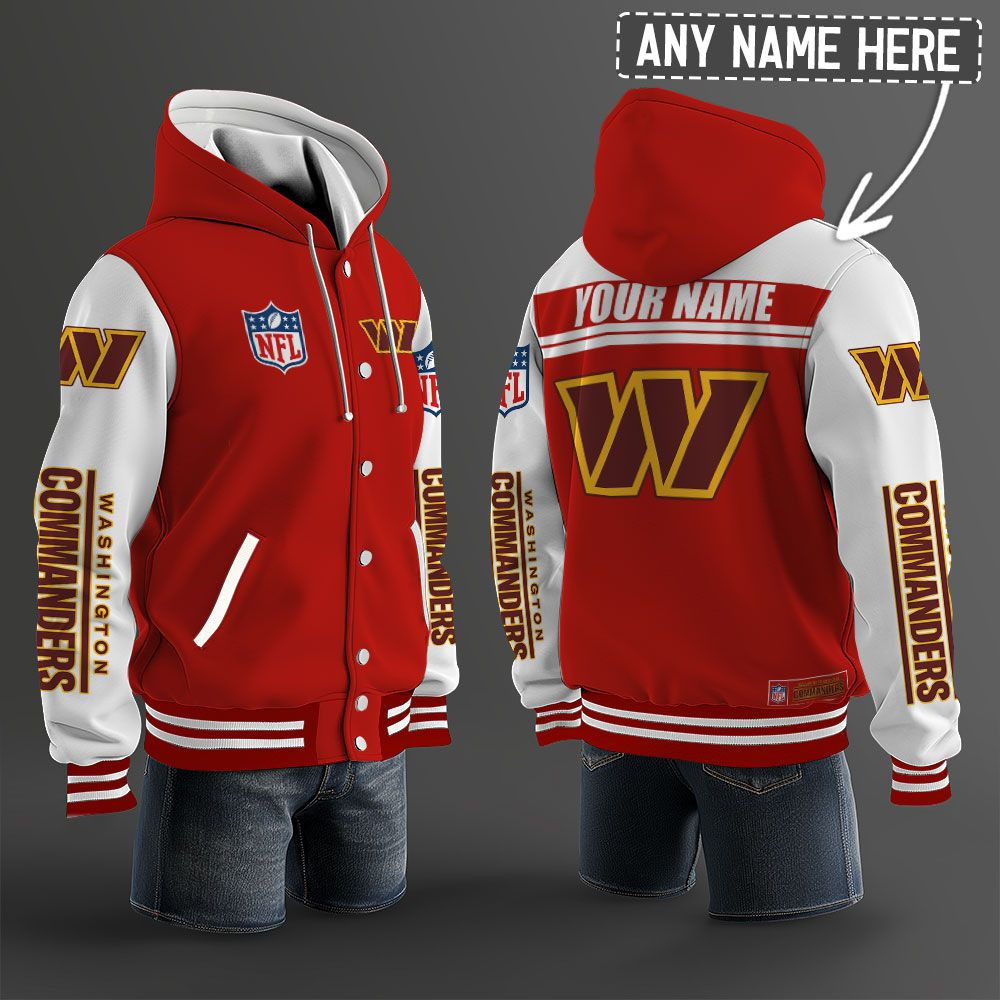 Washington Commanders NFL Hooded Letterman Jacket Custom Name PBB67SG
