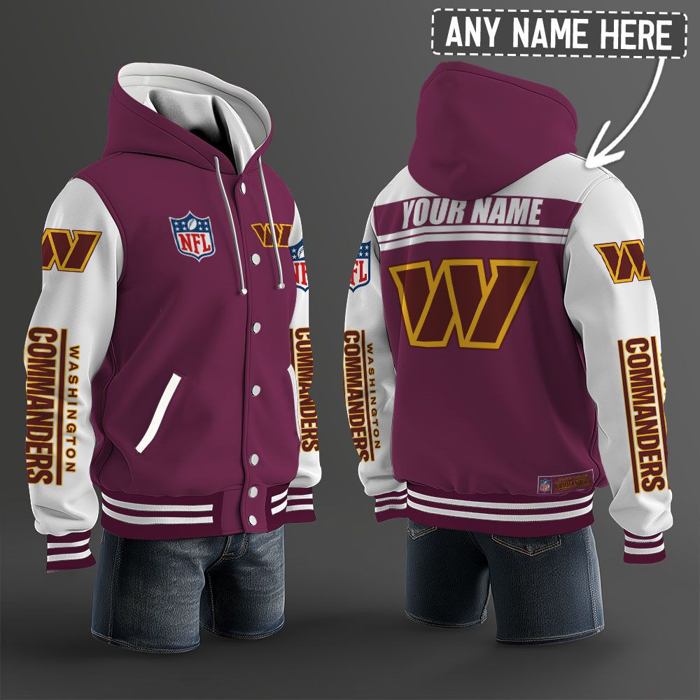Washington Commanders NFL Hooded Letterman Jacket Custom Name PBB67SG