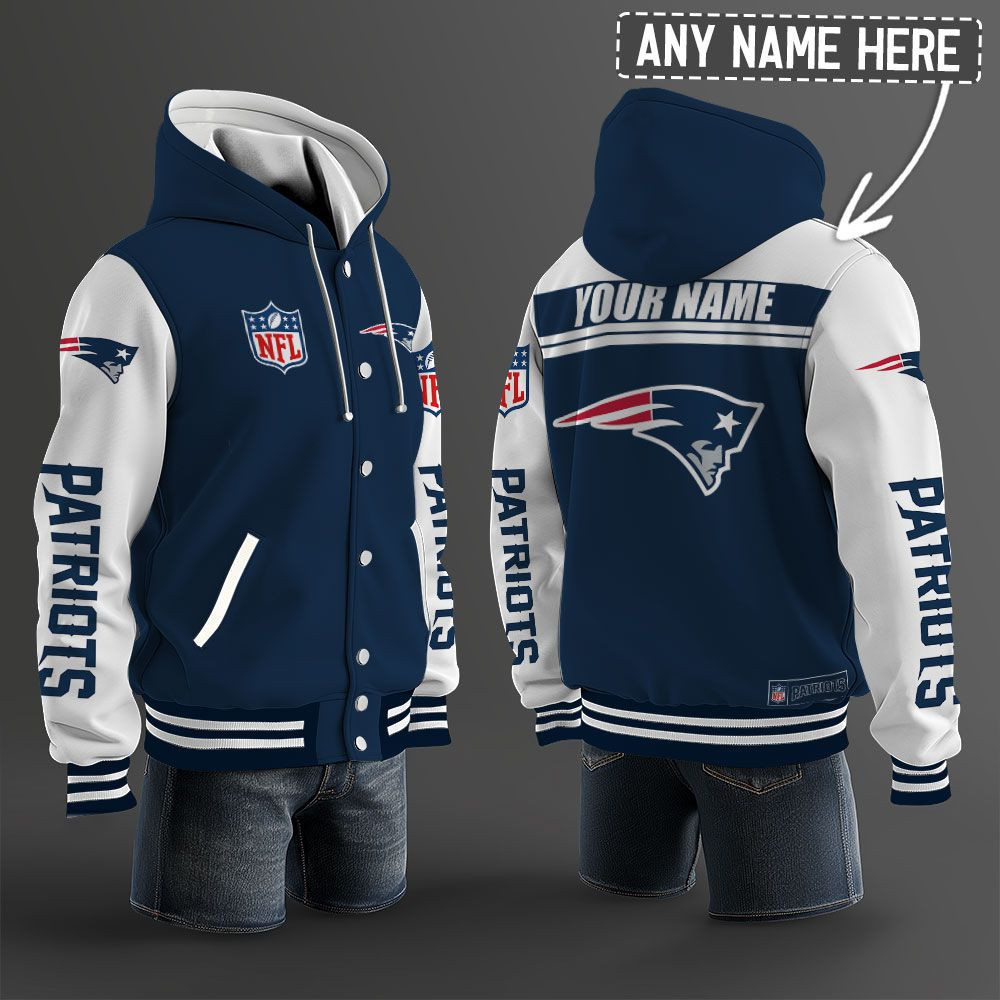 New England Patriots NFL Hooded Letterman Jacket Custom Name BRDCT3DA2105