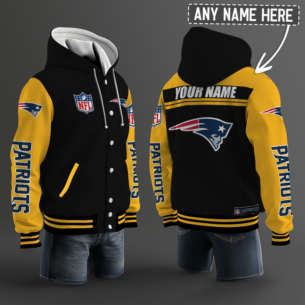 New England Patriots NFL Hooded Letterman Jacket Custom Name PBAIL8N