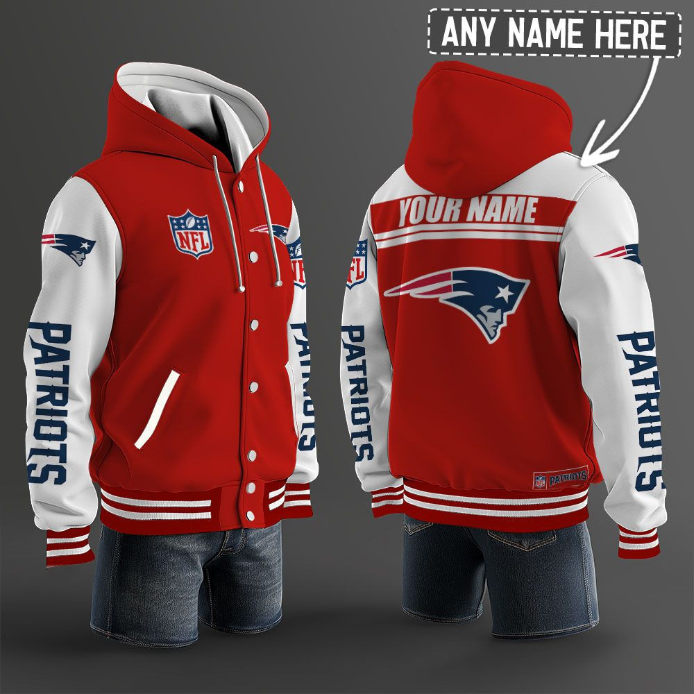 New England Patriots NFL Hooded Letterman Jacket Custom Name PBAIL8N