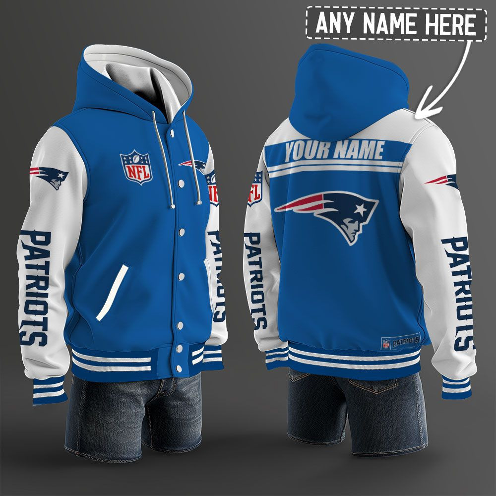 New England Patriots NFL Hooded Letterman Jacket Custom Name PBAIL8N