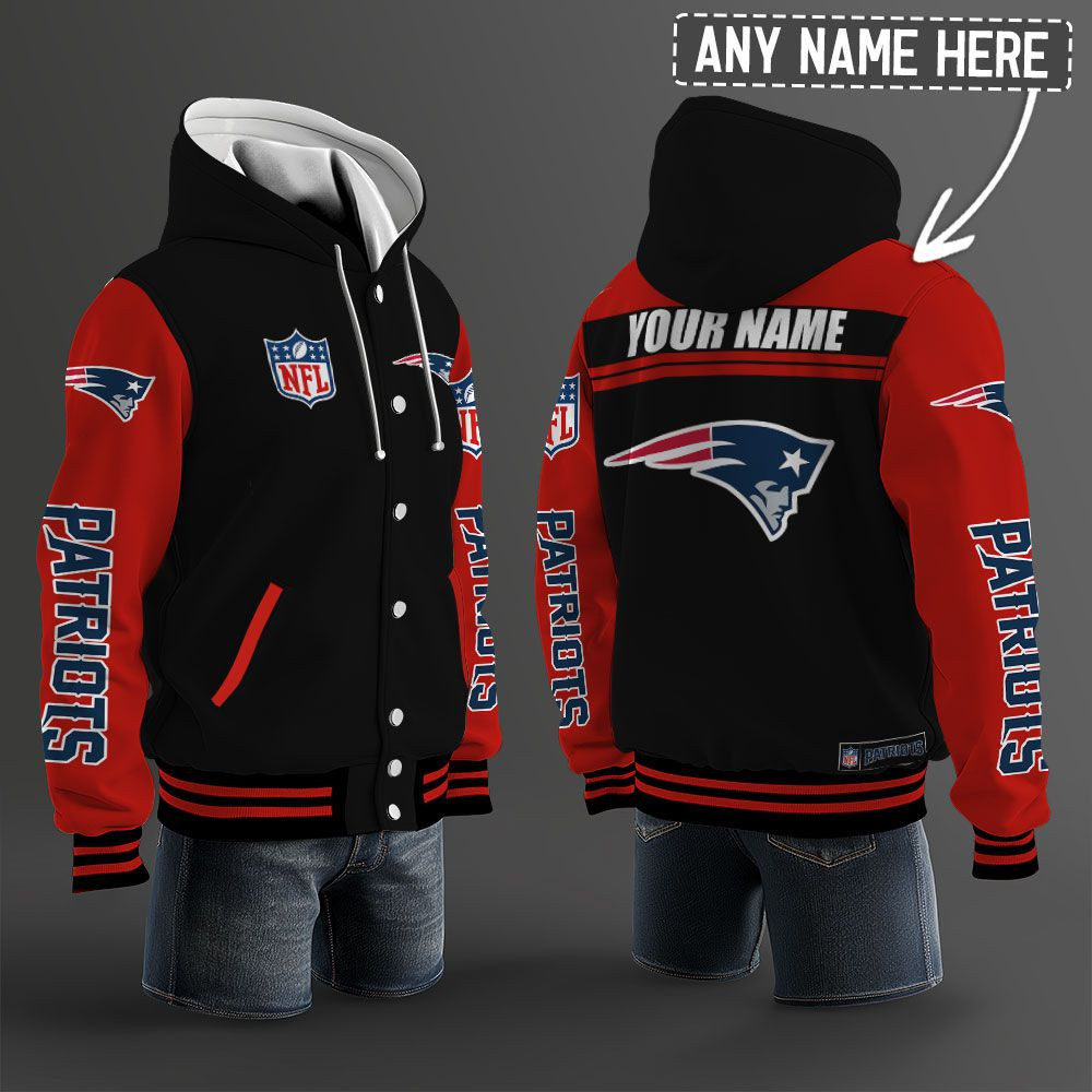 New England Patriots NFL Hooded Letterman Jacket Custom Name PBAIL8N