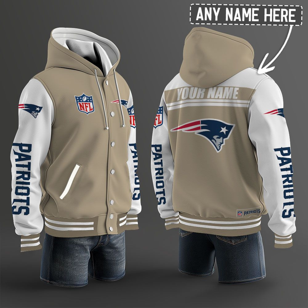 New England Patriots NFL Hooded Letterman Jacket Custom Name PBAIL8N
