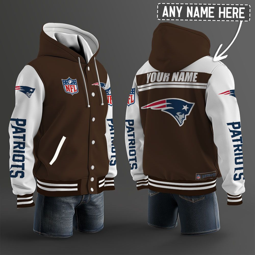 New England Patriots NFL Hooded Letterman Jacket Custom Name PBAIL8N