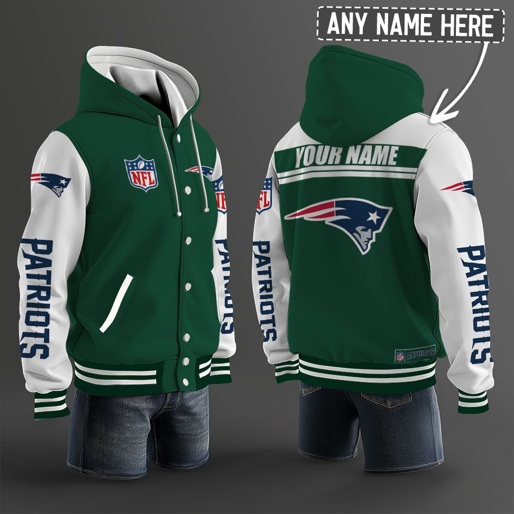 New England Patriots NFL Hooded Letterman Jacket Custom Name PBAIL8N