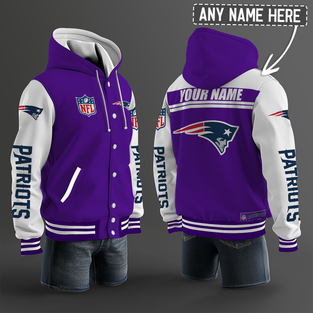 New England Patriots NFL Hooded Letterman Jacket Custom Name PBAIL8N
