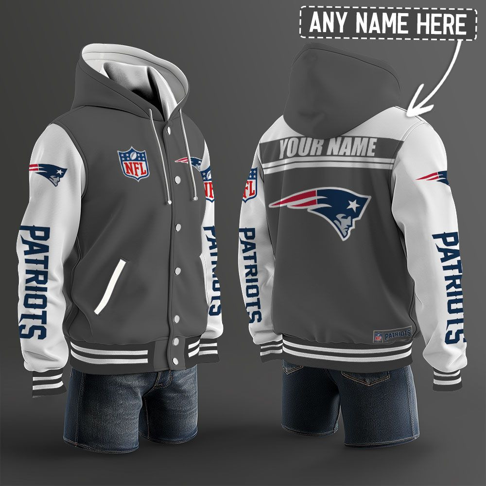 New England Patriots NFL Hooded Letterman Jacket Custom Name PBAIL8N