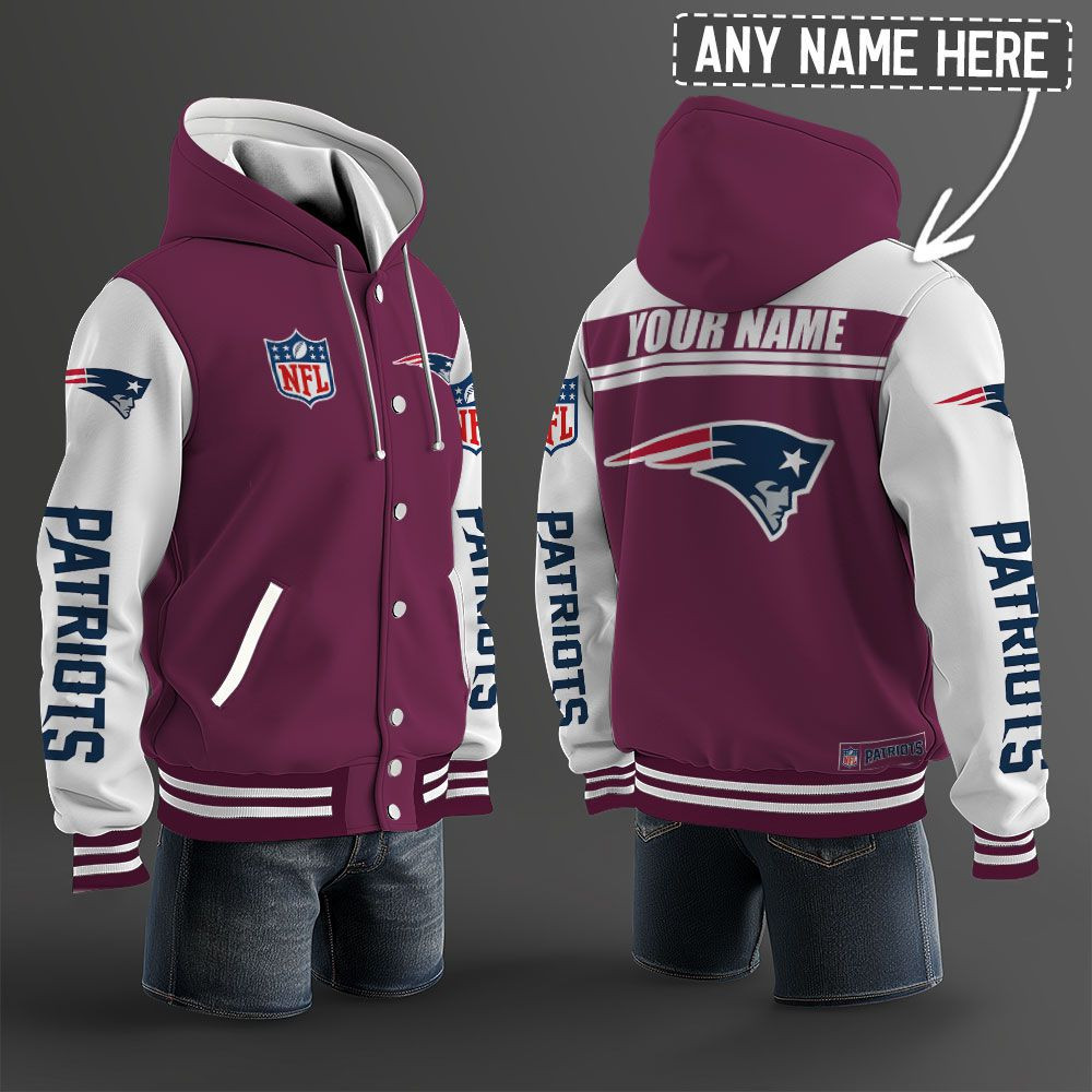New England Patriots NFL Hooded Letterman Jacket Custom Name PBAIL8N