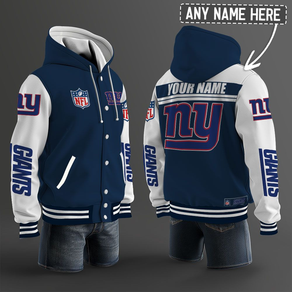 New York Giants NFL Hooded Letterman Jacket Custom Name BRDCT3DA2305