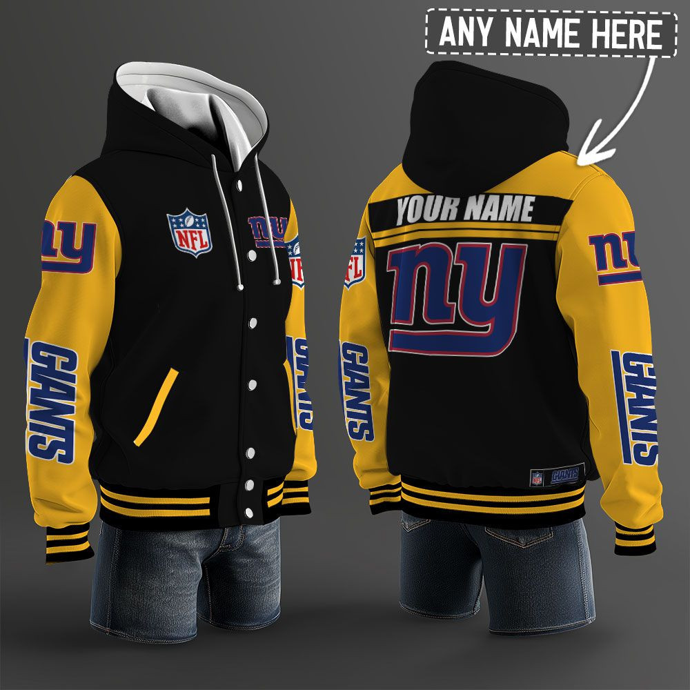 New York Giants NFL Hooded Letterman Jacket Custom Name PBTR7E5