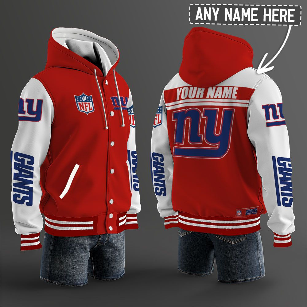 New York Giants NFL Hooded Letterman Jacket Custom Name PBTR7E5