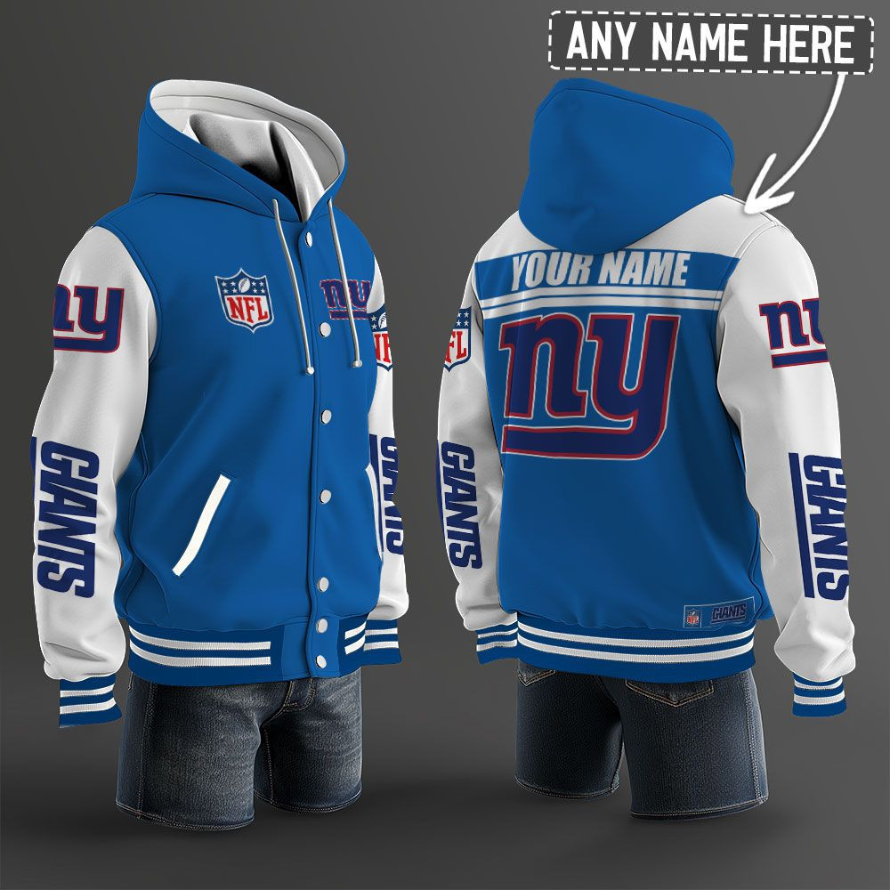 New York Giants NFL Hooded Letterman Jacket Custom Name PBTR7E5