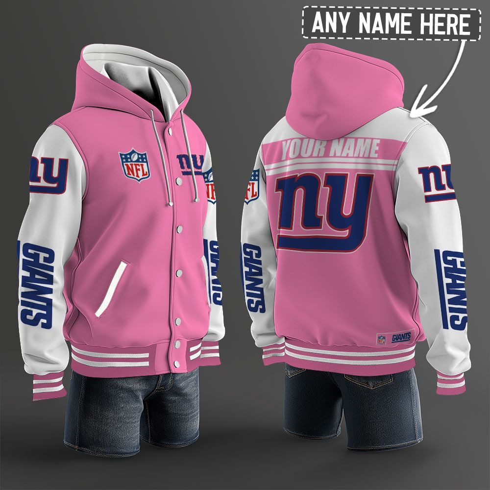 New York Giants NFL Hooded Letterman Jacket Custom Name PBTR7E5