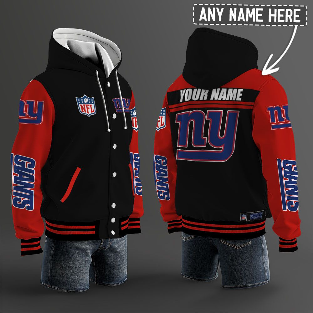 New York Giants NFL Hooded Letterman Jacket Custom Name PBTR7E5