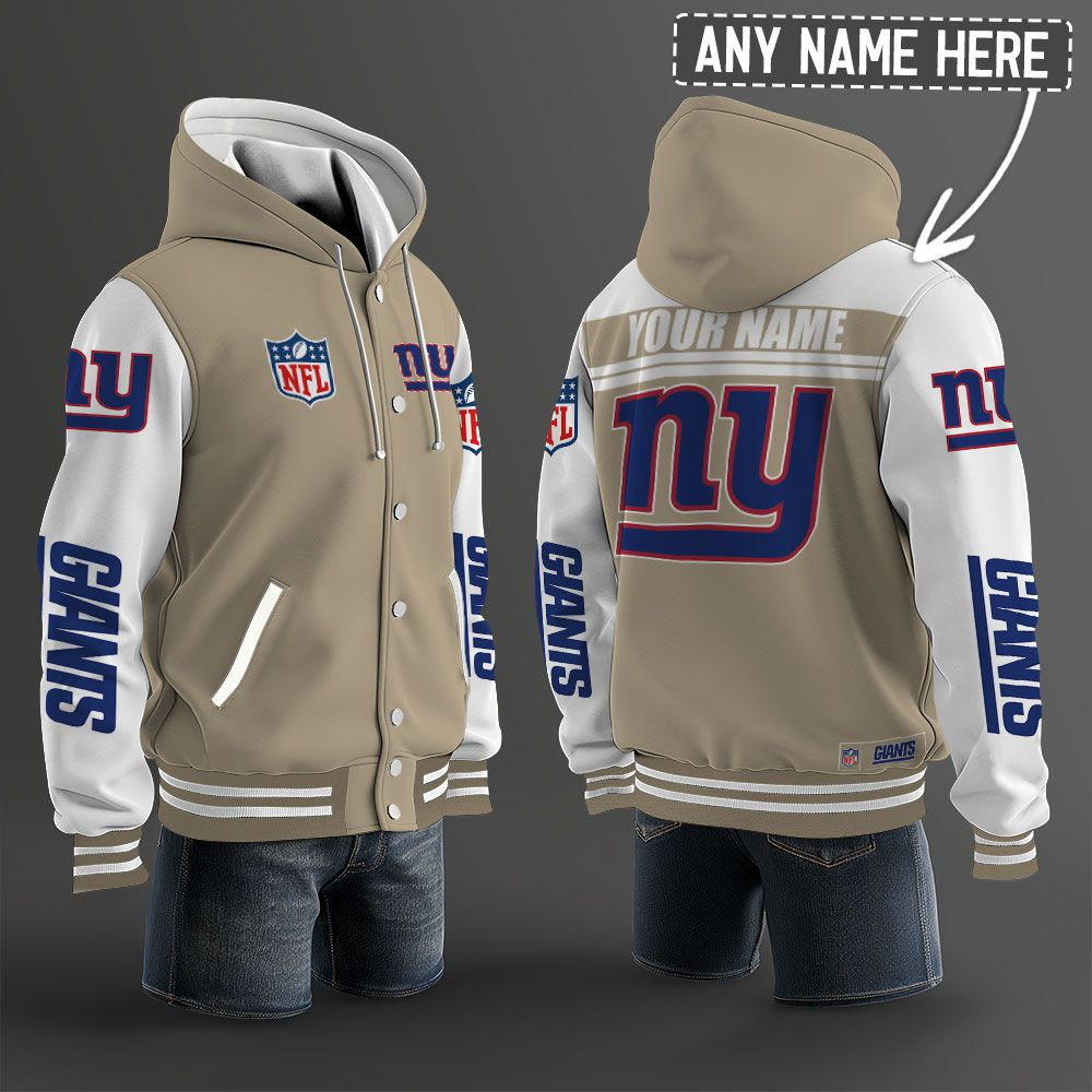 New York Giants NFL Hooded Letterman Jacket Custom Name PBTR7E5