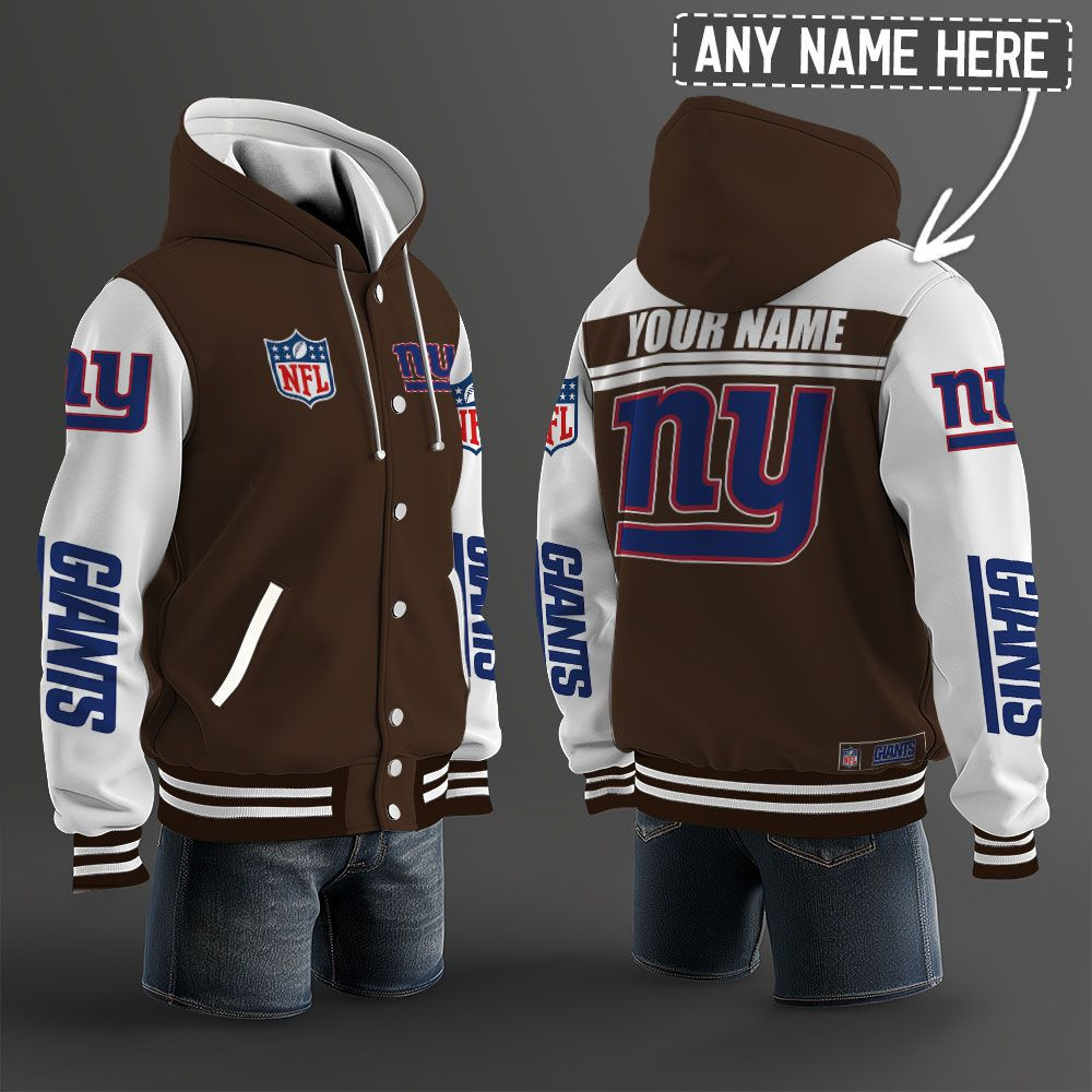 New York Giants NFL Hooded Letterman Jacket Custom Name PBTR7E5