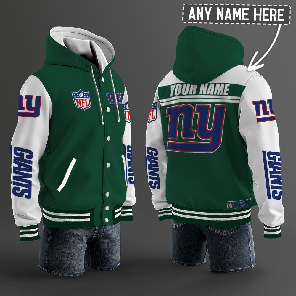 New York Giants NFL Hooded Letterman Jacket Custom Name PBTR7E5