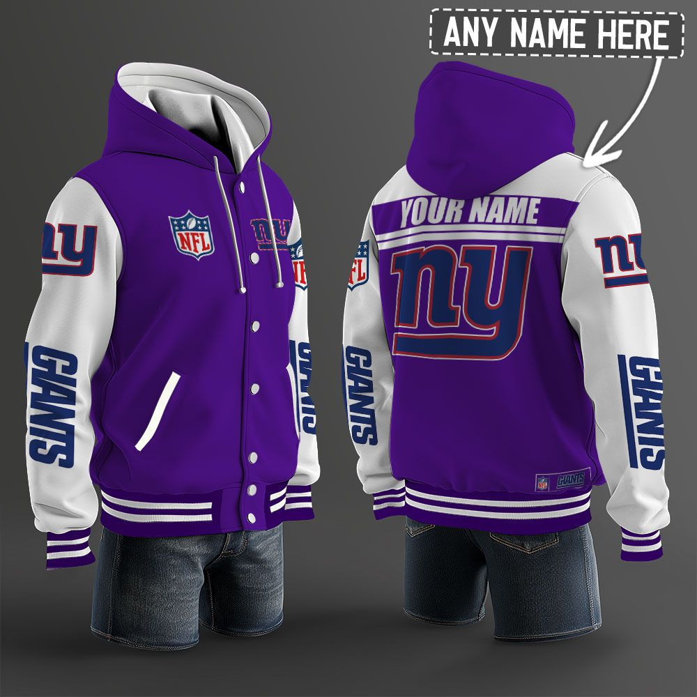 New York Giants NFL Hooded Letterman Jacket Custom Name PBTR7E5