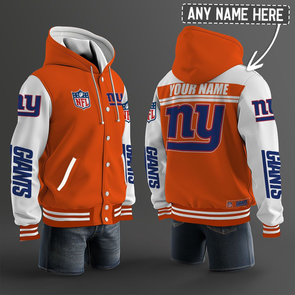 New York Giants NFL Hooded Letterman Jacket Custom Name PBTR7E5