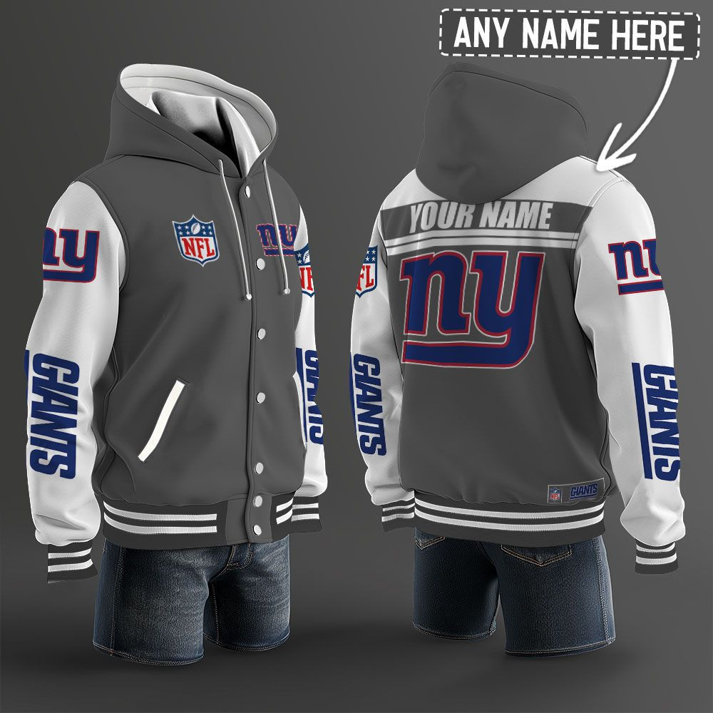 New York Giants NFL Hooded Letterman Jacket Custom Name PBTR7E5