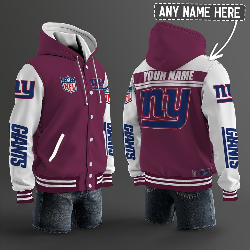 New York Giants NFL Hooded Letterman Jacket Custom Name PBTR7E5