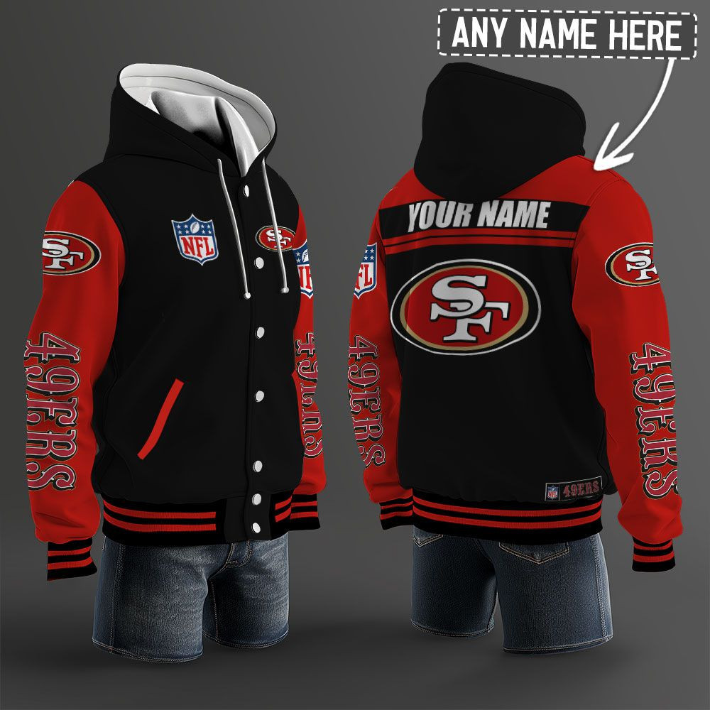 San Francisco 49ers NFL Hooded Letterman Jacket Custom Name BRDCT3DA2805