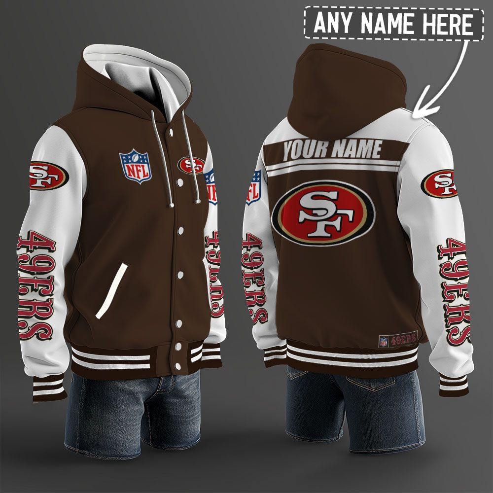 San Francisco 49ers NFL Hooded Letterman Jacket Custom Name PB3VW5J