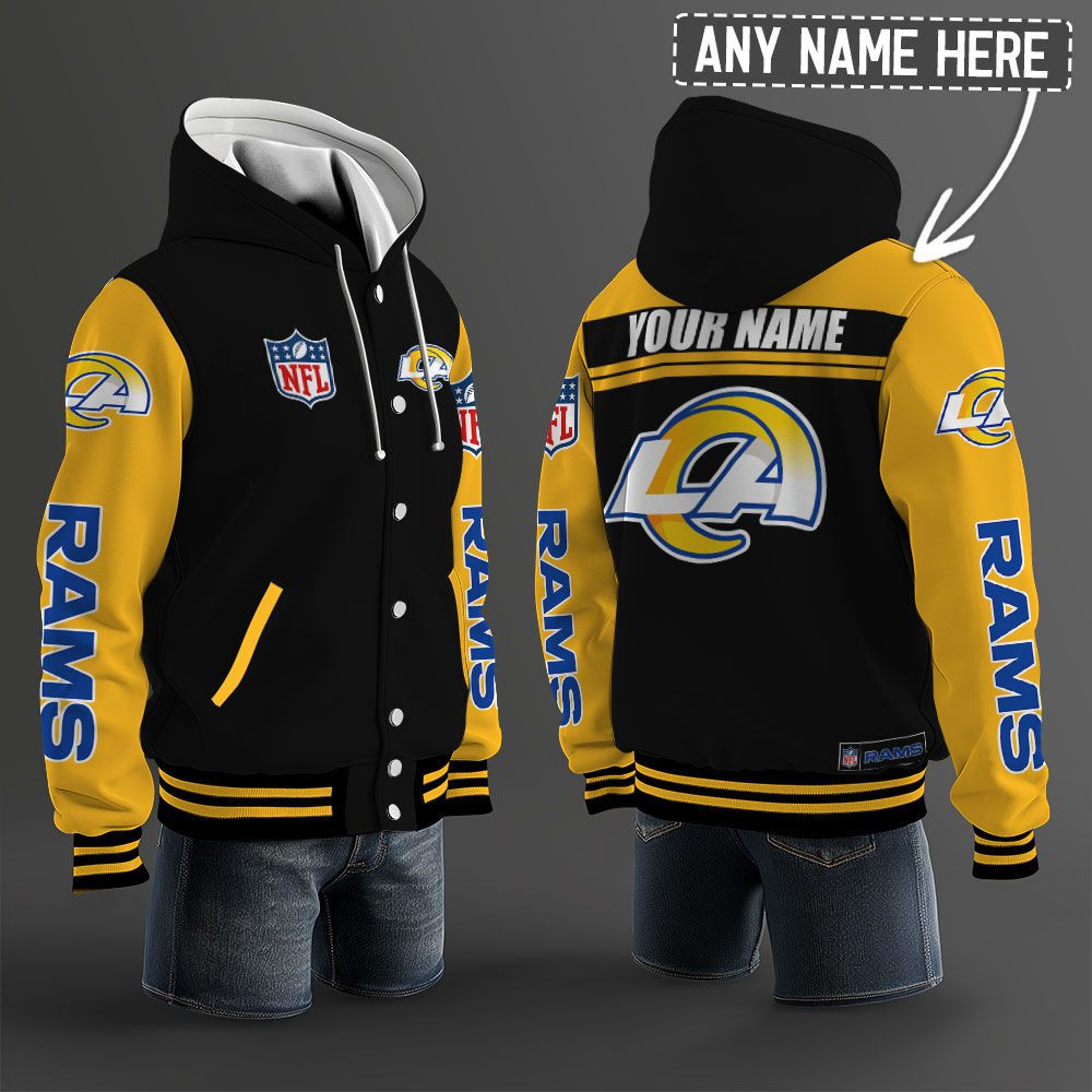 Los Angeles Rams NFL Hooded Letterman Jacket Custom Name BRDCT3DA1805