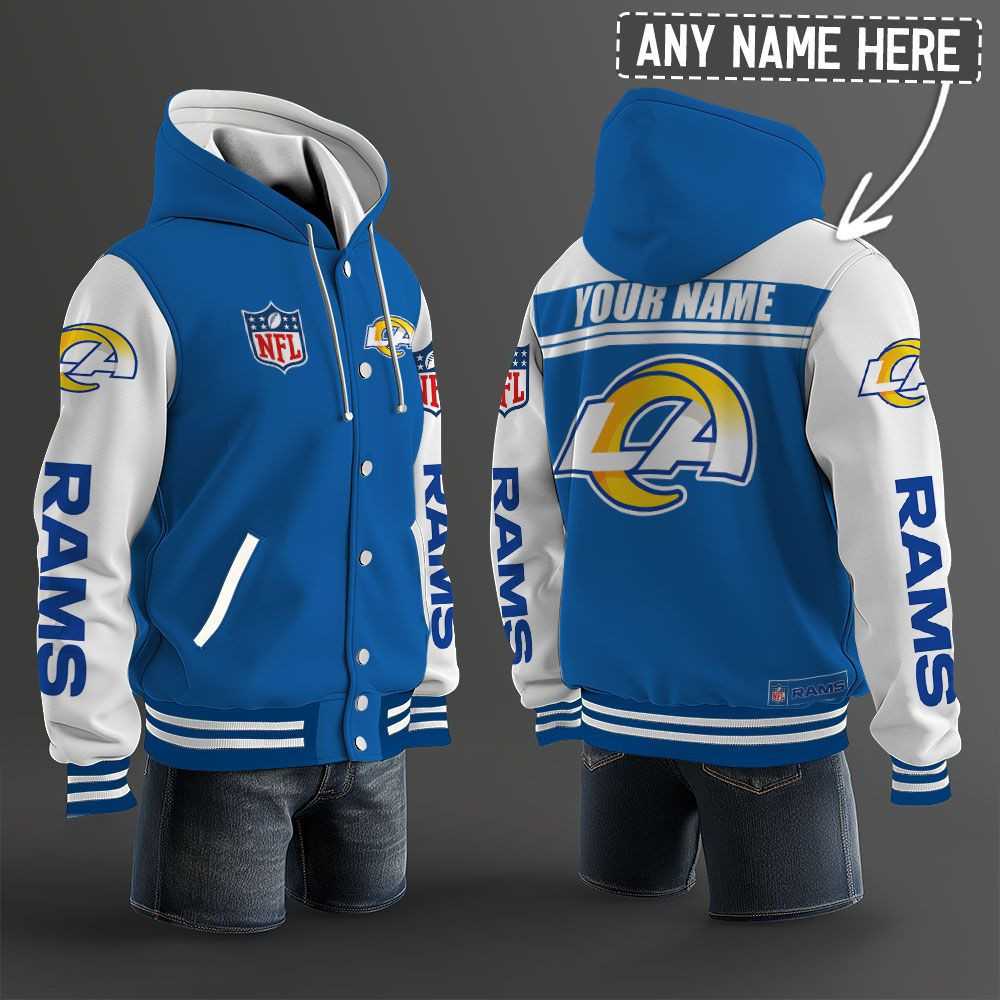 Los Angeles Rams NFL Hooded Letterman Jacket Custom Name PBK12HH