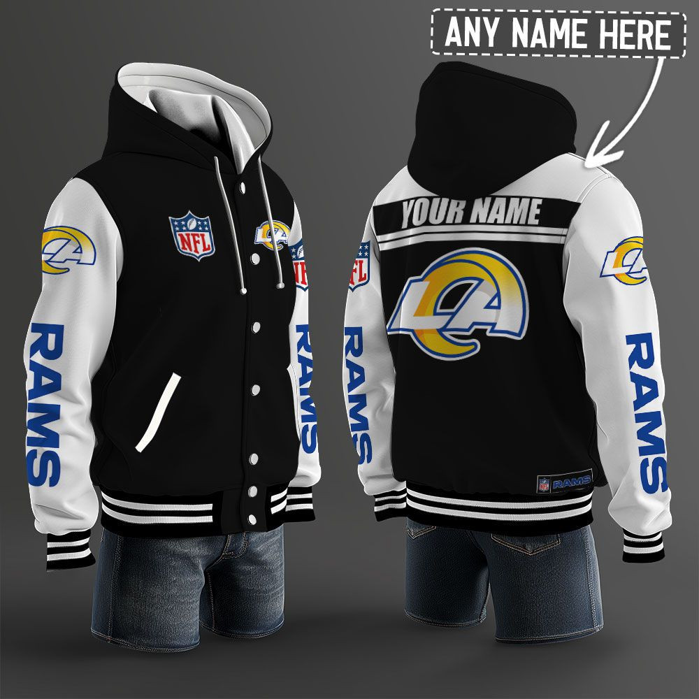 Los Angeles Rams NFL Hooded Letterman Jacket Custom Name PBK12HH