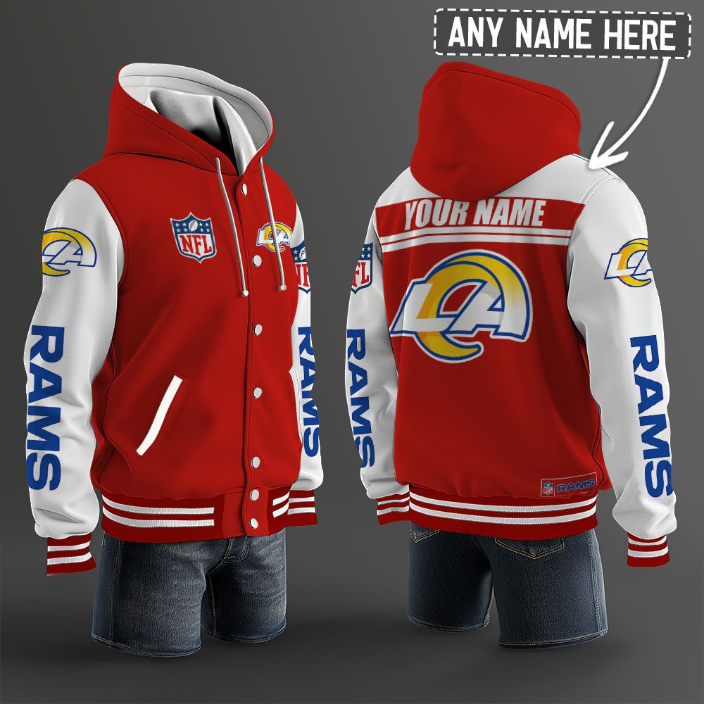 Los Angeles Rams NFL Hooded Letterman Jacket Custom Name PBK12HH