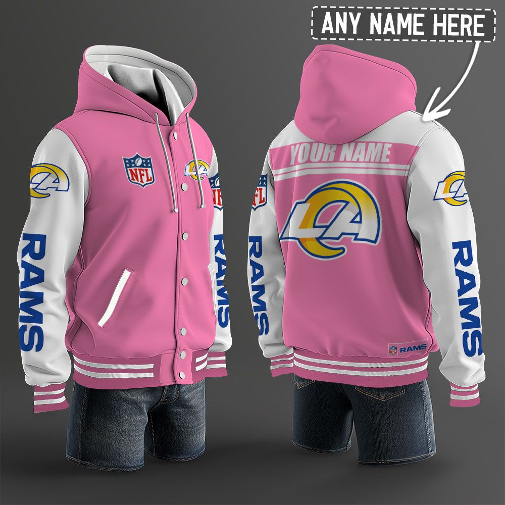 Los Angeles Rams NFL Hooded Letterman Jacket Custom Name PBK12HH