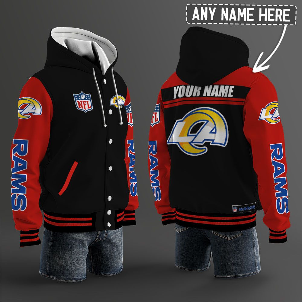 Los Angeles Rams NFL Hooded Letterman Jacket Custom Name PBK12HH