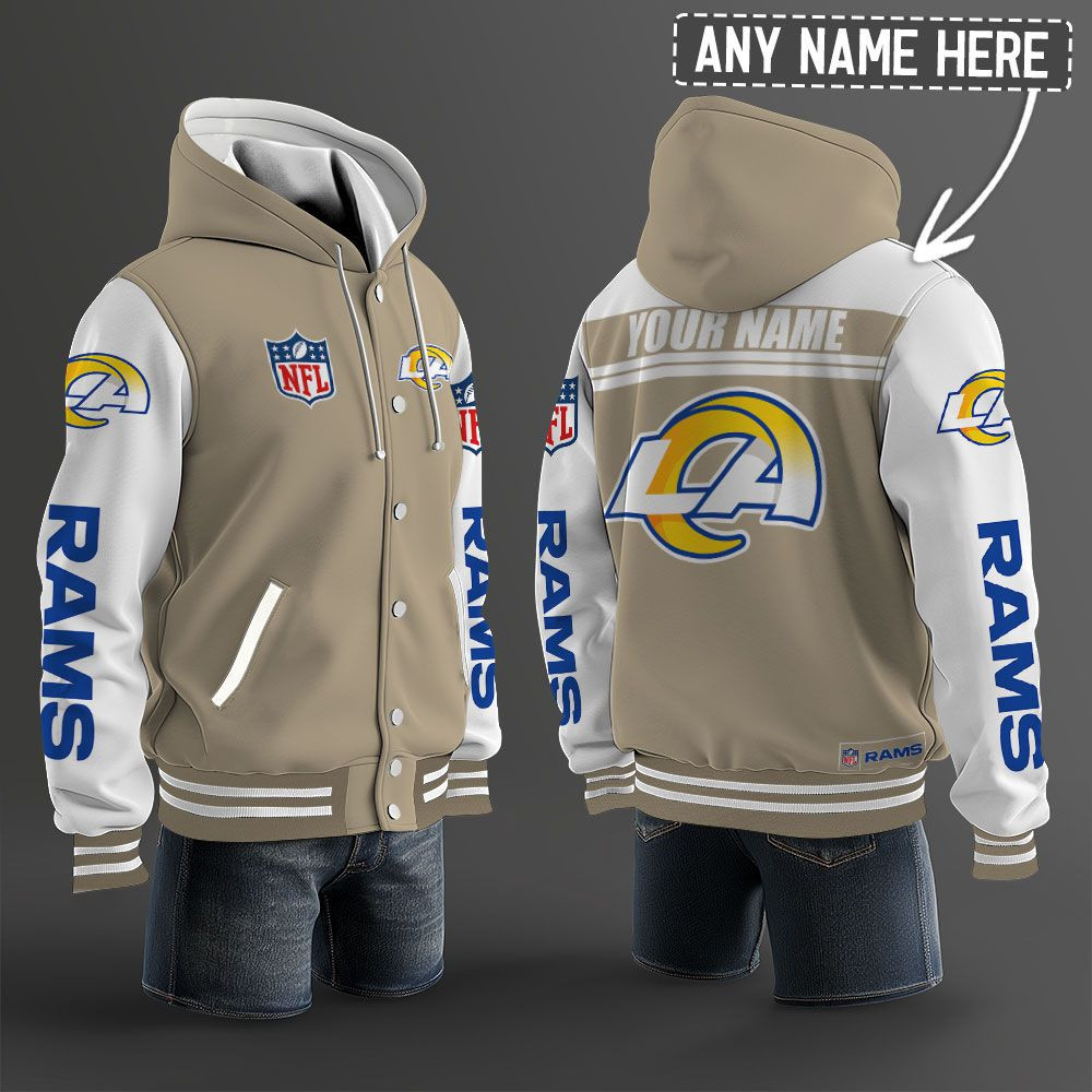 Los Angeles Rams NFL Hooded Letterman Jacket Custom Name PBK12HH