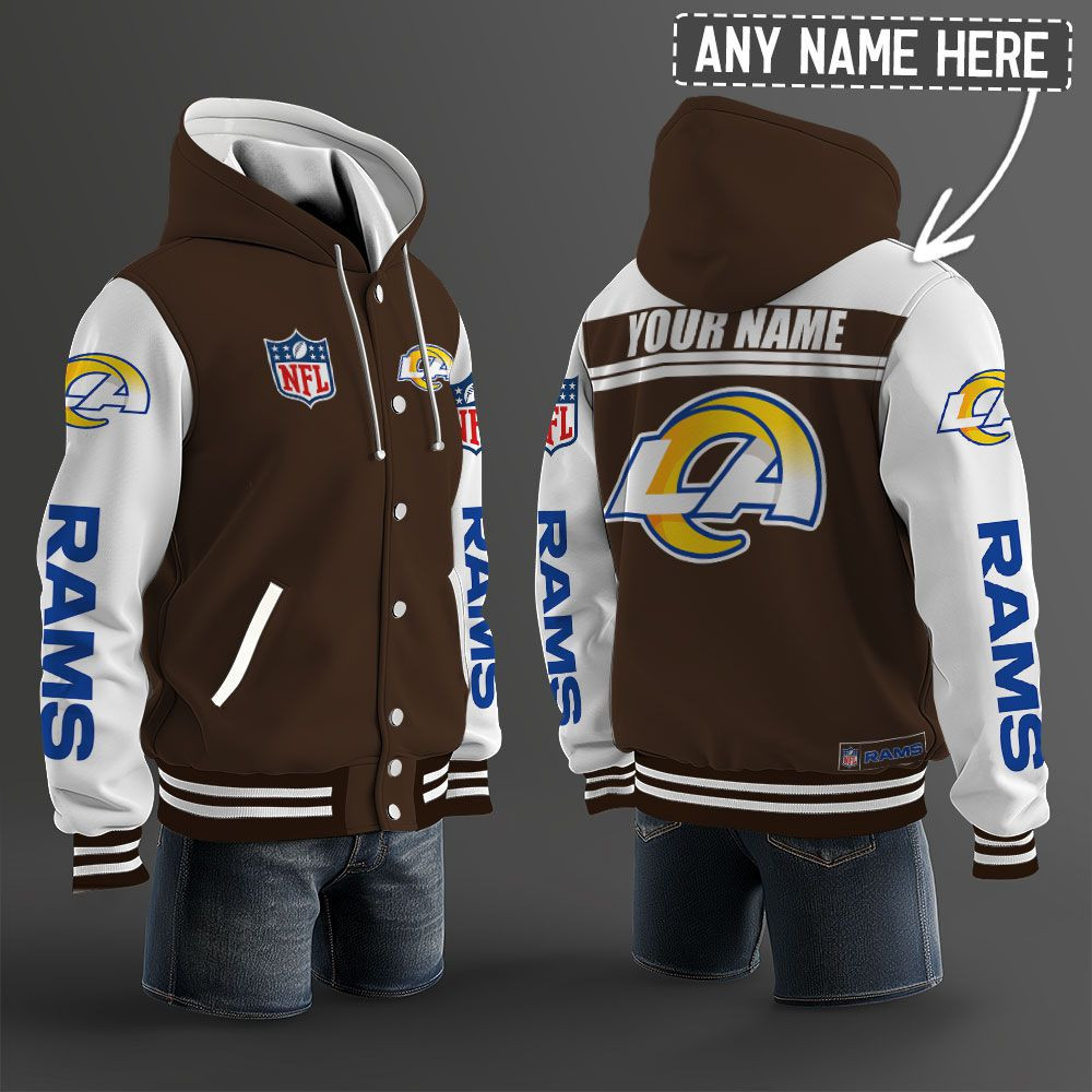 Los Angeles Rams NFL Hooded Letterman Jacket Custom Name PBK12HH