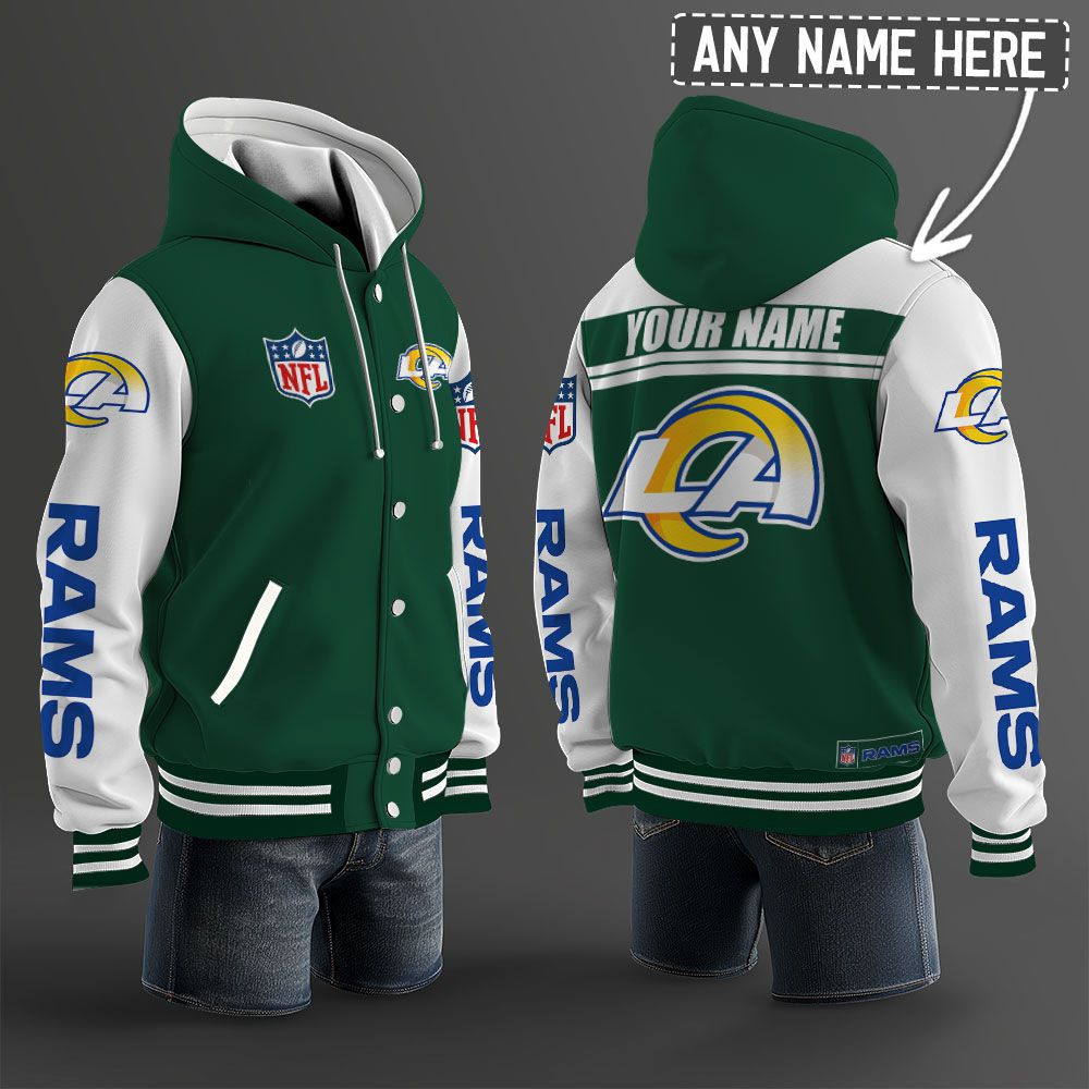 Los Angeles Rams NFL Hooded Letterman Jacket Custom Name PBK12HH