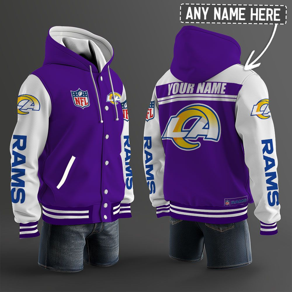 Los Angeles Rams NFL Hooded Letterman Jacket Custom Name PBK12HH
