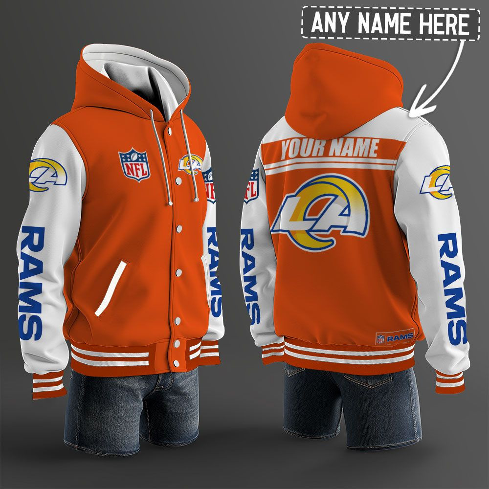 Los Angeles Rams NFL Hooded Letterman Jacket Custom Name PBK12HH